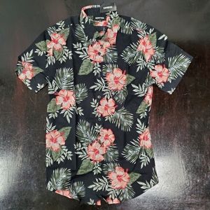 Express Men's Black Hawaiian Print SS Shirt